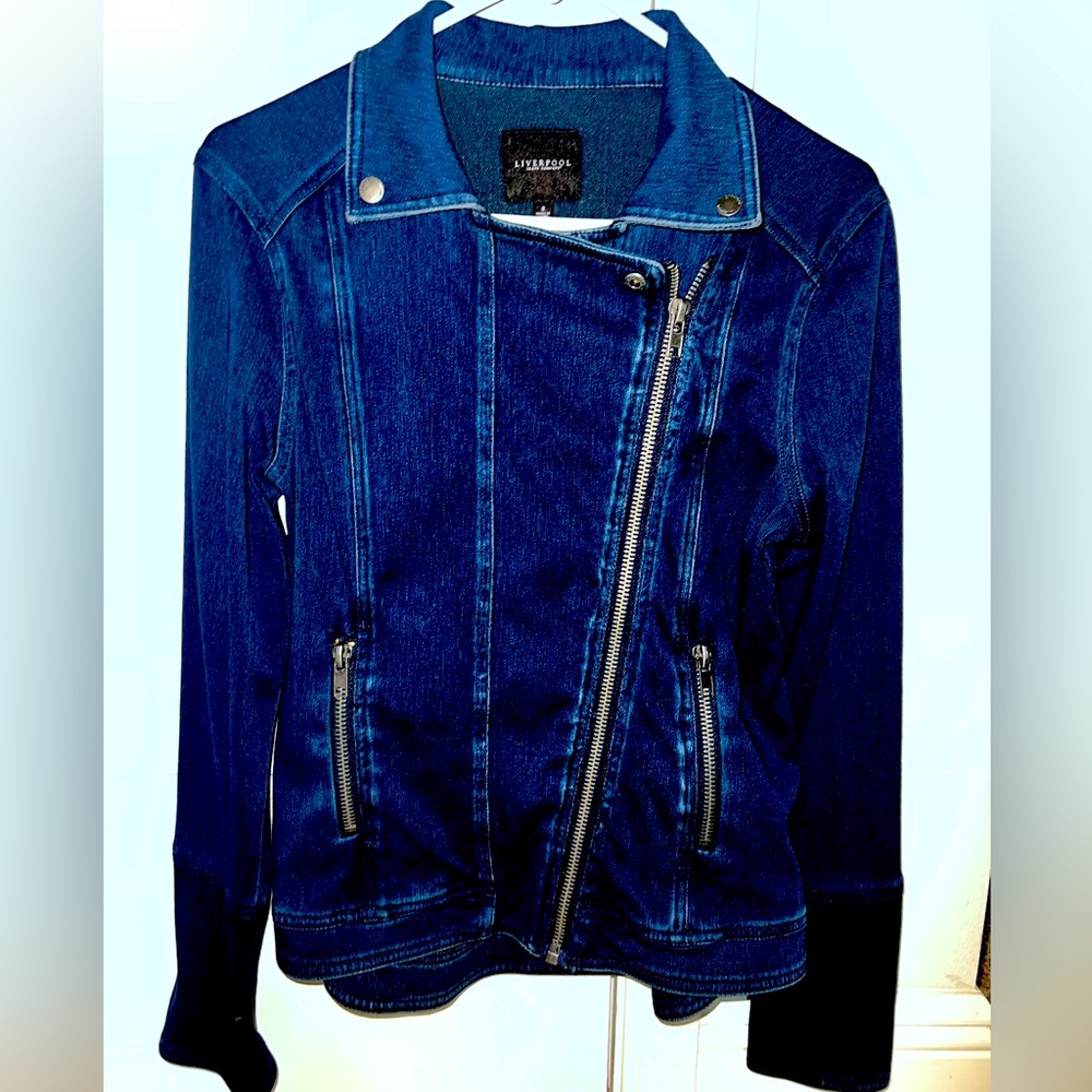 Women’s Jean jacket with zippers on cuff’s -Liverpool Jean Company size Small